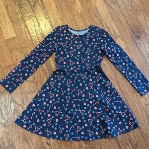 🍁 Navy Blue Kids Christmas Dress with Candy Cane Print Size 7 New
